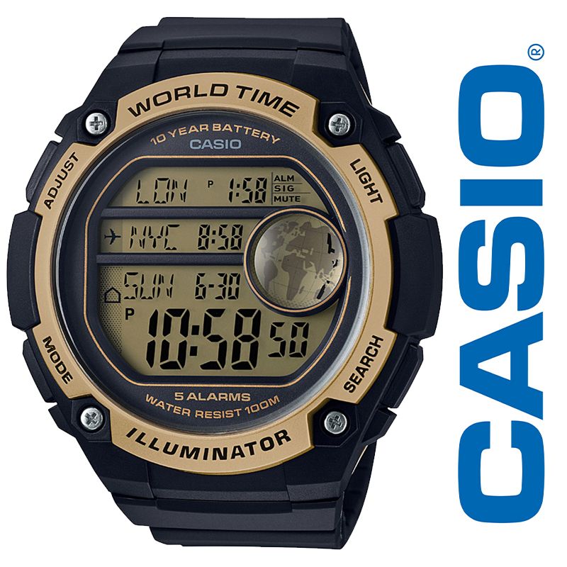 Casio AE3000W9AV, World Time Digital Watch, 5 Alarms, 100 Meter WR