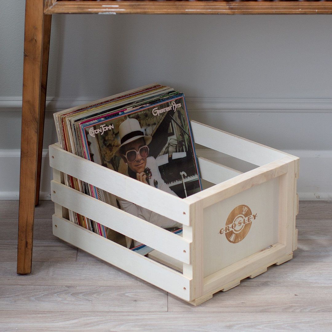 Natural Crosley Record Storage Crate Holds up to 75 Albums