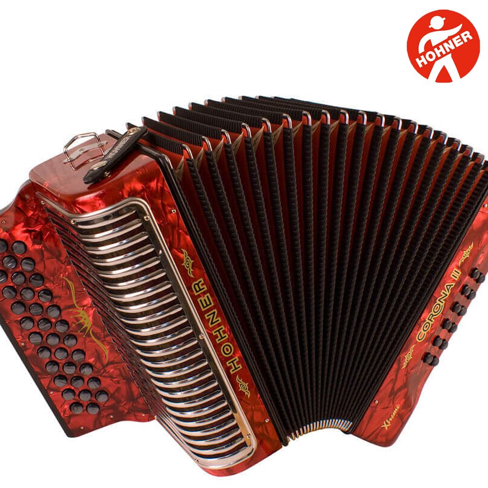 Hohner Corona II Xtreme GCF 34 Button Diatonic Red Accordion + Straps