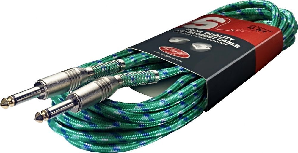 Stagg SGC6VT Vintage Tweed Guitar/Amp Cable 20 feet long Green Warranty